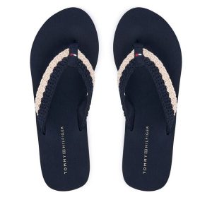 Japonki Tommy Hilfiger. Niebieskie klapki TOMMY HILFIGER, bez wzorów, bez obcasa. Za 229,99 zł.
