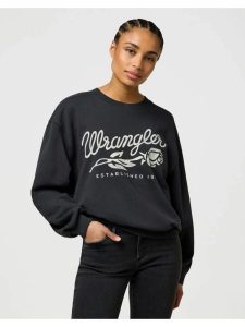 DAMSKA BLUZA WRANGLER OVERSIZED SWEAT FADED BLACK 112370826. Czarne bluzy Wrangler, l, bez wzorów, bez kaptura. Za 169,99 zł.