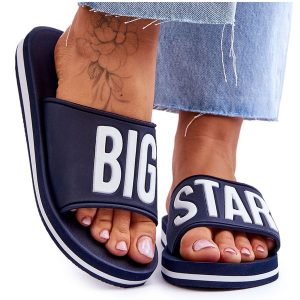 Damskie Klasyczne Klapki Big Star JJ274A323 Granatowe niebieskie. Niebieskie klapki bez wzorów, bez obcasa. Za 132,82 zł.