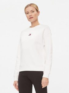 Tommy Jeans Bluza Badge DW0DW17325 Biały Boxy Fit. Białe bluzy Tommy Jeans, l, bez wzorów, z bawełny, bez kaptura. Za 299,99 zł.