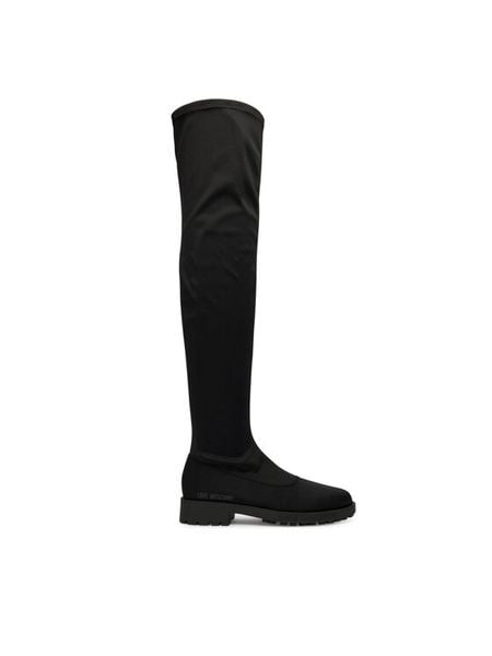 LOVE MOSCHINO Muszkieterki JA26074G0NIM0000 Czarny. Czarne kozaki LOVE MOSCHINO, bez wzorów, z materiału, bez obcasa, na płaskiej podeszwie, bez zapięcia. Za 639,99 zł.