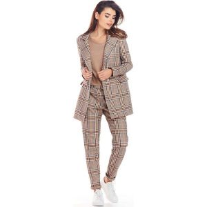 Stylowy Dwurzędowy Żakiet w Kratę - Brązowy. Brązowe marynarki i żakiety Awama, l, bez wzorów, z elastanu, eleganckie. Za 359,90 zł.