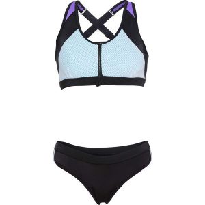 Bikini z biustonoszem "opaską" z zamkiem (2 części) bonprix czarno-lila-turkusowy. Bikini marki bonprix. Za 79,99 zł.