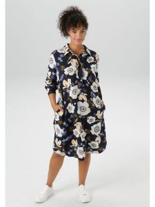 Aniston Sukienka w kolorze granatowym ze wzorem rozmiar: 46. Niebieskie sukienki Aniston, na co dzień, bez wzorów, z wiskozy, bez kołnierzyka, bez ramiączek, midi, proste. Za 104,99 zł.