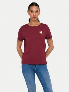 ONLY T-Shirt Kita 15244714 Bordowy Regular Fit. Czerwone t-shirty ONLY, s, bez wzorów, z bawełny, bez kołnierzyka, bez ramiączek. Za 69,99 zł.