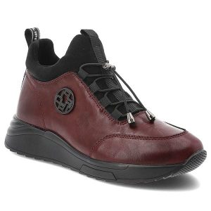 Bordowe Botki Filippo Wygodne Buty Damskie. Czerwone botki Filippo, bez wzorów, z neoprenu, bez obcasa, bez zapięcia. Za 203,99 zł.