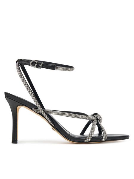 Guess Sandały FLJMRT ELE03 Czarny. Czarne sandały Guess, z aplikacjami, ze skóry, bez obcasa, na szpilce, bez zapięcia. Za 419,99 zł.