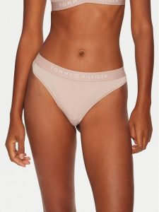 Tommy Hilfiger Stringi UW0UW05510 Beżowy. Brązowe stringi TOMMY HILFIGER, bez wzorów, z syntetyku. Za 69,99 zł.