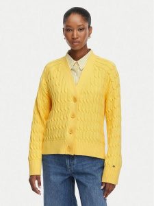 Tommy Hilfiger Kardigan Mid Gg Cable WW0WW50078 Żółty jasny Regular Fit. Żółte kardigany TOMMY HILFIGER, z bawełny. Za 462,99 zł.