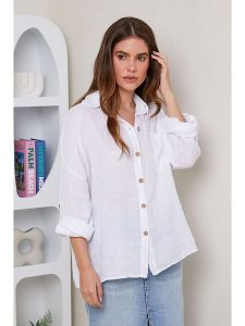 Rodier Lin Lniana koszula w kolorze białym rozmiar: XL/XXL. Białe koszule Rodier Lin, xl, bez wzorów, ze lnu, bez kołnierzyka, bez ramiączek. Za 166,95 zł.