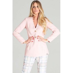 Elegancka Marynarka z Dekoltem V - Różowa. Czerwone marynarki i żakiety Figl, l, bez wzorów, z materiału, eleganckie. Za 319,00 zł.