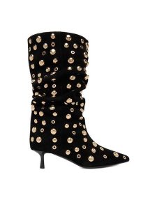 Eva Minge Botki EO-TESS-2117-05 Czarny. Czarne botki Eva Minge, bez wzorów, ze skóry, bez obcasa, na szpilce, bez zapięcia. Za 549,99 zł.