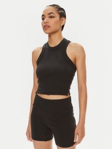 Adidas Top Lounge IR8785 Czarny Slim Fit. Czarne topy ADIDAS, l, bez wzorów, z bawełny, bez kołnierzyka, bez ramiączek. Za 89,99 zł.