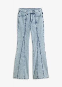 Jeansy dzwony, high waist. Niebieskie spodnie z wysokim stanem bonprix, bez wzorów, z jeansu, z podwyższonym stanem. Za 54,99 zł.