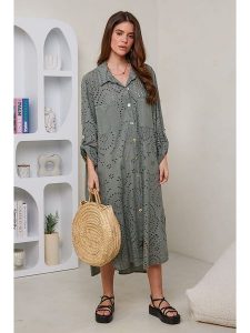 Rodier Lin Lniana sukienka w kolorze khaki rozmiar: M/L. Brązowe sukienki Rodier Lin, l, bez wzorów, ze lnu, bez kołnierzyka, bez ramiączek, maxi. Za 175,67 zł.