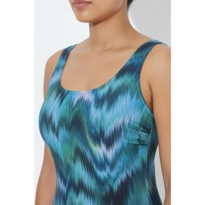 Damskie Strój kąpielowy rozmyty nadruk bez miękkich miseczek. Czarne stroje jednoczęściowe Ulla Popken, bez wzorów, z elastanu. Za 199,99 zł.