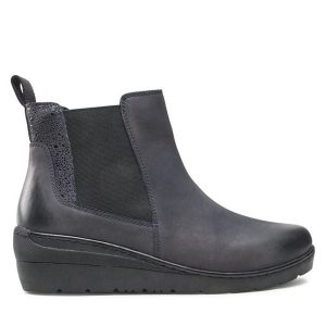 Botki Go Soft. Niebieskie botki Go Soft, bez wzorów, bez obcasa, na koturnie, bez zapięcia. Za 119,99 zł.