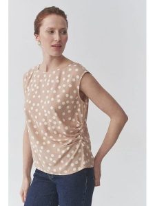 TATUUM Bluzka "Kobie" w kolorze beżowym rozmiar: 42. Brązowe bluzki Tatuum, s, bez wzorów, z wiskozy, klasyczne, bez kołnierzyka, bez ramiączek. Za 95,92 zł.