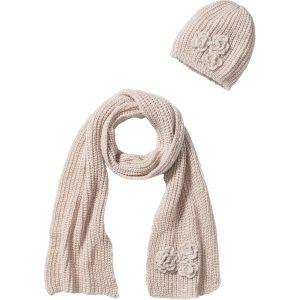 Czapka i szalik "Alina" (2 części) bonprix beżowy. Rękawiczki marki bonprix. Za 59,99 zł.