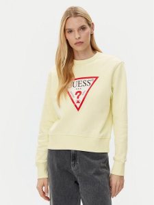 Guess Bluza W2YQ16 KBA11 Żółty Regular Fit. Żółte bluzy Guess, l, z aplikacjami, z bawełny, bez kaptura. Za 169,99 zł.