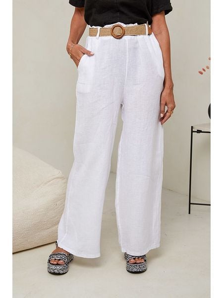 Le Monde du Lin Lniane spodnie w kolorze białym rozmiar: 38/40. Białe spodnie z wysokim stanem Le Monde du Lin, bez wzorów, ze lnu, z podwyższonym stanem. Za 184,89 zł.