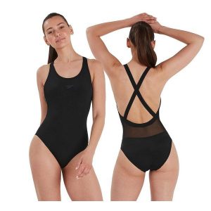 Strój kąpielowy damski Speedo Eco End Xbck. Czarne stroje jednoczęściowe Speedo, bez wzorów, z poliesteru. Za 320,63 zł.