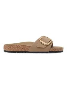 Birkenstock Skórzane klapki "Madrid" w kolorze jasnobrązowym rozmiar: 38. Brązowe klapki Birkenstock, bez wzorów, z otwartym noskiem, bez obcasa. Za 438,21 zł.