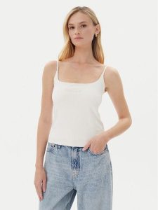 Guess Top V5GP22 J1314 Biały Slim Fit. Białe topy Guess, xl, z aplikacjami, z bawełny, bez kołnierzyka, bez ramiączek. Za 109,99 zł.