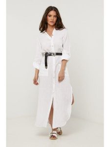 Le Monde du Lin Lniana sukienka w kolorze białym rozmiar: 36/38. Białe sukienki Le Monde du Lin, bez wzorów, ze lnu, bez kołnierzyka, bez ramiączek, maxi. Za 195,99 zł.