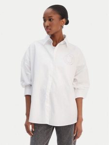 HUGO Koszula Edafne 50555625 Biały Regular Fit. Białe koszule Hugo, bez wzorów, z bawełny, bez kołnierzyka, bez ramiączek. Za 489,99 zł.