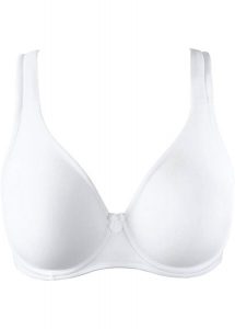 Biustonosz typu T-shirt z wyściełanymi ramiączkami. Białe biustonosze bonprix, bez wzorów. Za 79,99 zł.