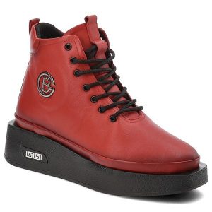 Czerwone Botki Artiker Stylowe Obuwie Na Koturnie. Czerwone botki ARTIKER, na zimę, bez wzorów, ze skóry, bez obcasa, na koturnie, bez zapięcia. Za 259,00 zł.