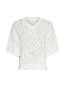 MOSS COPENHAGEN Sweter "Hannalie" w kolorze kremowym rozmiar: M/L. Brązowe swetry oversize Moss Copenhagen, l, bez wzorów, z bawełny, bez ramiączek. Za 184,46 zł.