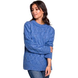 Niebieska Ciepły Sweter z Półgolfem w Warkocze. Niebieskie swetry klasyczne MOE, l, z materiału, bez kołnierzyka. Za 209,90 zł.