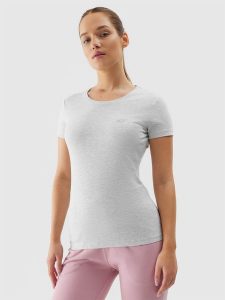 4F T-shirt slim gładki damski - szary M. Szare t-shirty 4f, m, bez wzorów, z bawełny, bez kołnierzyka, bez ramiączek. W wyprzedaży za 29,99 zł.
