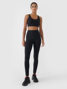 4F Legginsy treningowe szybkoschnące damskie - czarne L. Czarne legginsy 4f, bez wzorów, z dzianiny, z podwyższonym stanem, długie. Za 149,99 zł.
