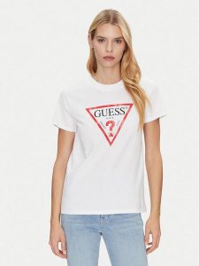 Guess T-Shirt W2BI69 K8FQ1 Biały Regular Fit. Białe t-shirty Guess, xs, z aplikacjami, z bawełny, bez kołnierzyka, bez ramiączek. Za 89,99 zł.