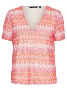 Vero Moda Koszulka w kolorze czerwono-jasnoróżowym rozmiar: S. Czerwone bluzki Vero Moda, s, bez wzorów, bez kołnierzyka, bez ramiączek. Za 35,10 zł.