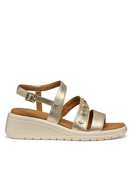 Geox Sandały D Meliconia D550EF 000BN C2012 Złoty. Żółte sandały Geox, bez wzorów, z materiału, bez obcasa, na koturnie, bez zapięcia. Za 399,99 zł.