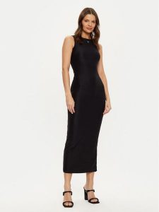 Guess Sukienka dzianinowa W4YK0J KCDE0 Czarny Slim Fit. Czarne kombinezony Guess, xs, z aplikacjami, z dzianiny, bez kołnierzyka, bez ramiączek. Za 279,99 zł.