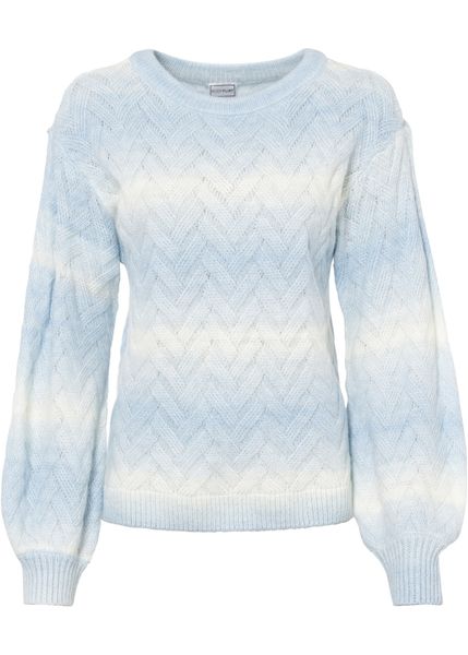 Sweter boxy. Niebieskie swetry klasyczne bonprix, bez kołnierzyka. Za 129,99 zł.