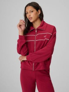 4F Bluza dresowa loose bez kaptura damska - burgundowa XS. Czerwone bluzy 4f, xs, bez wzorów, z dresówki, bez kaptura. Za 199,99 zł.
