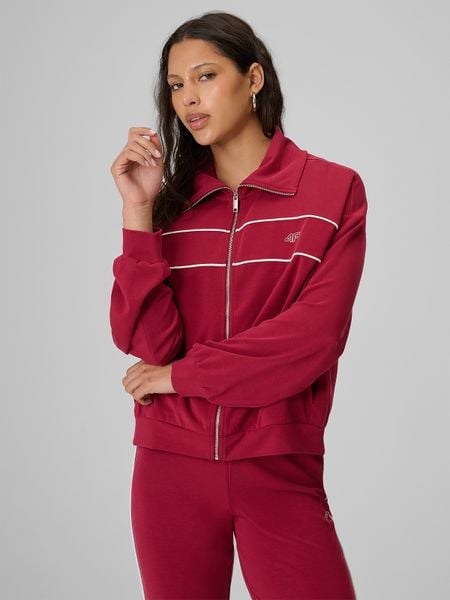 4F Bluza dresowa loose bez kaptura damska - burgundowa XS. Czerwone bluzy 4f, xs, bez wzorów, z dresówki, bez kaptura. Za 199,99 zł.