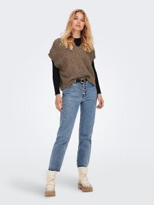 ONLY Bezrękawnik w kolorze jasnobrązowym rozmiar: L. Brązowe swetry oversize ONLY, l, bez wzorów, ze splotem, bez ramiączek. Za 73,93 zł.