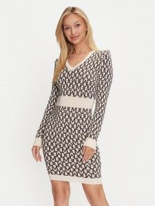Marciano Guess Sukienka dzianinowa 4YGK74 5036Z Beżowy Regular Fit. Brązowe sukienki Marciano Guess, z aplikacjami, z dzianiny, bez kołnierzyka, bez ramiączek. Za 689,99 zł.
