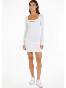 TOMMY JEANS Sukienka w kolorze białym rozmiar: M. Białe sukienki Tommy Jeans, m, bez wzorów, z jeansu, bez kołnierzyka, bez ramiączek, mini. Za 140,53 zł.