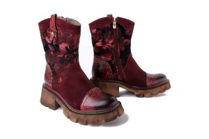 LAURA VITA 0006498 Omio 22 wine, botki damskie. Czerwone botki LAURA VITA, na zimę, bez wzorów, ze skóry, bez obcasa, na obcasie, bez zapięcia. Za 499,90 zł.