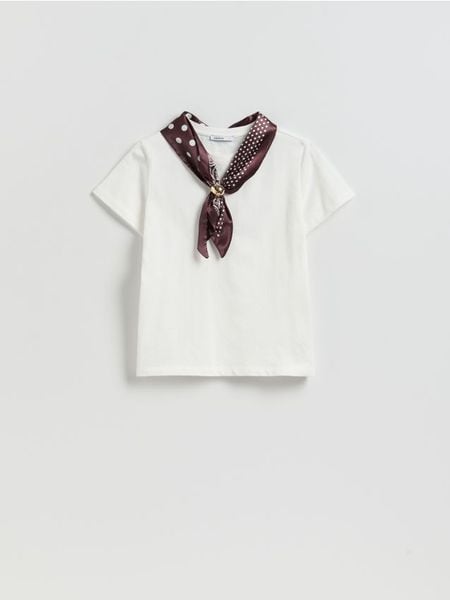 T-shirt z apaszką - biały. Białe apaszki i chusty Reserved, bez wzorów, z bawełny. Za 89,99 zł.