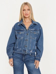 Guess Jeans Kurtka jeansowa W4YN56 D5CC3 Granatowy Oversize. Niebieskie kurtki Guess Jeans, l, z aplikacjami, z bawełny, bez kaptura. Za 329,99 zł.