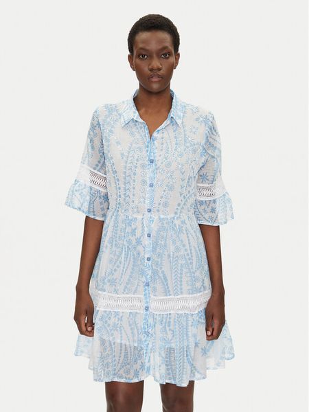 Iconique Sukienka koszulowa IC25-039 Niebieski Relaxed Fit. Niebieskie kombinezony Iconique, l, bez wzorów, z bawełny, bez kołnierzyka, bez ramiączek. Za 229,99 zł.